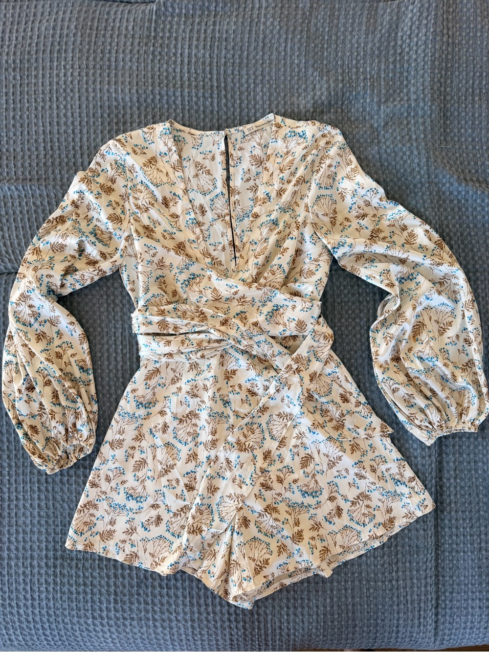 Floral Wrap Romper in Cream and Blue